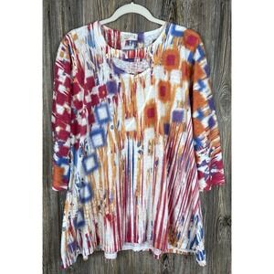 Atelier5‎ Top M 3/4 Sleeve Knit Graphic Tunic L USA Boho Artsy Eclectic Indie
